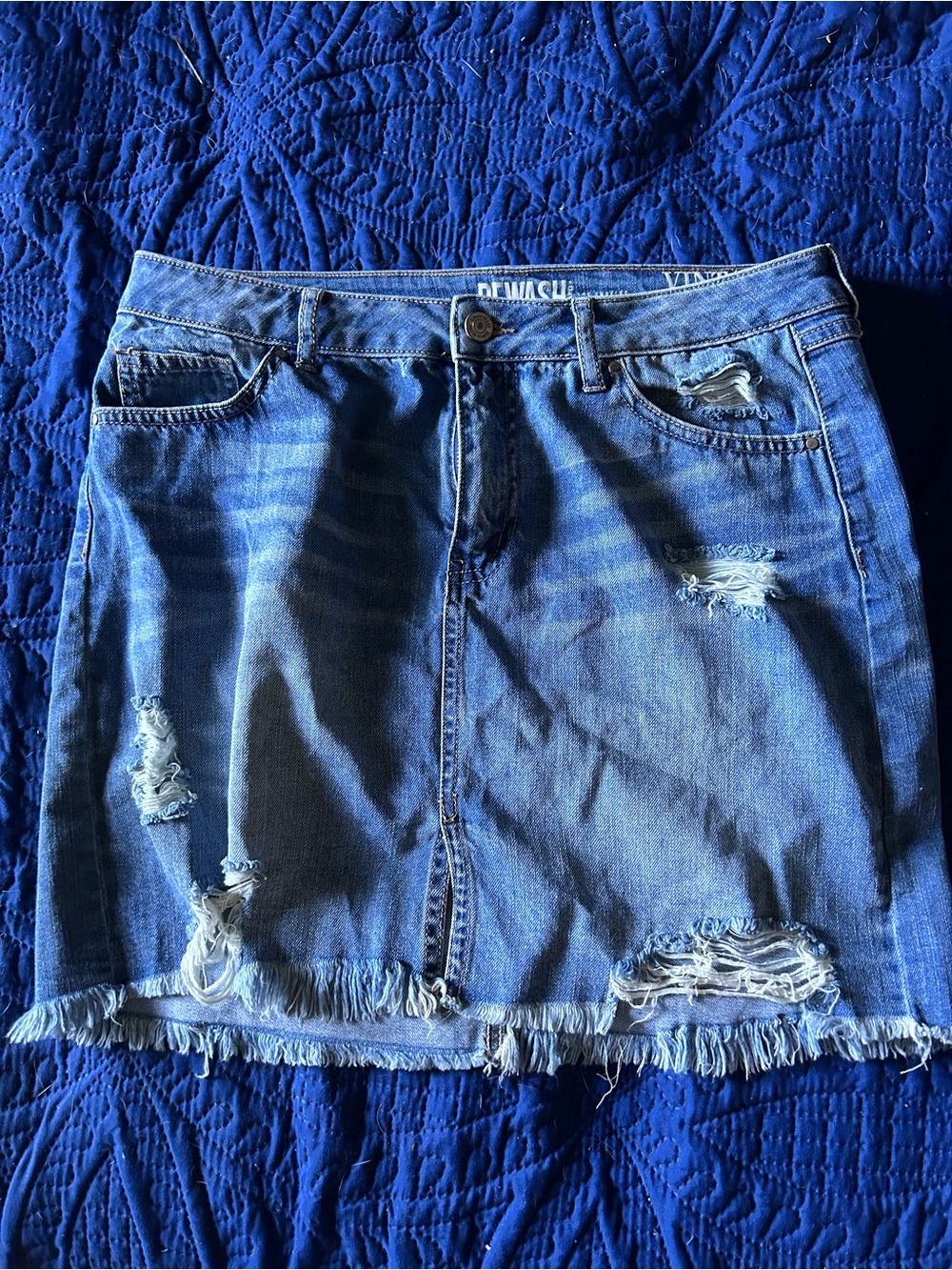Rewash Blue Distressed Denim Mini Skirt